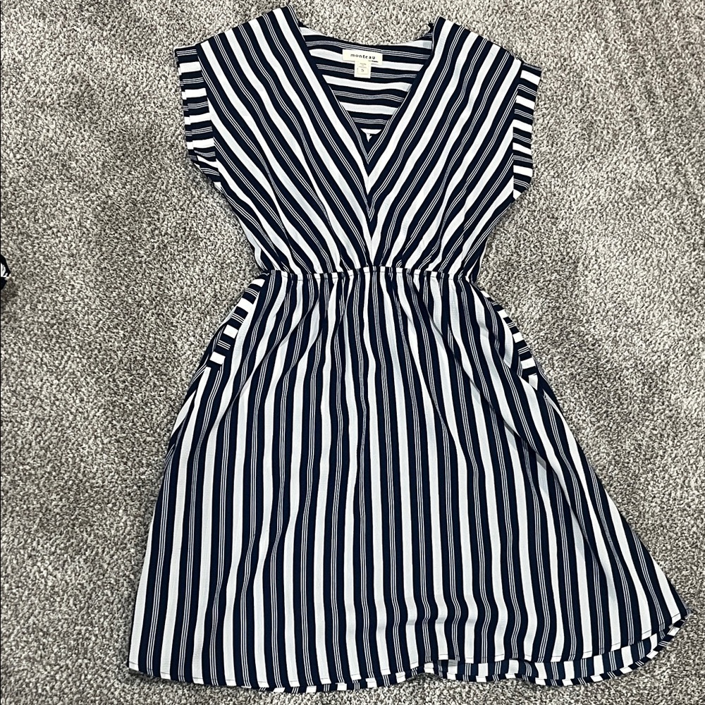 Monteau Navy and White Striped Mini Dress